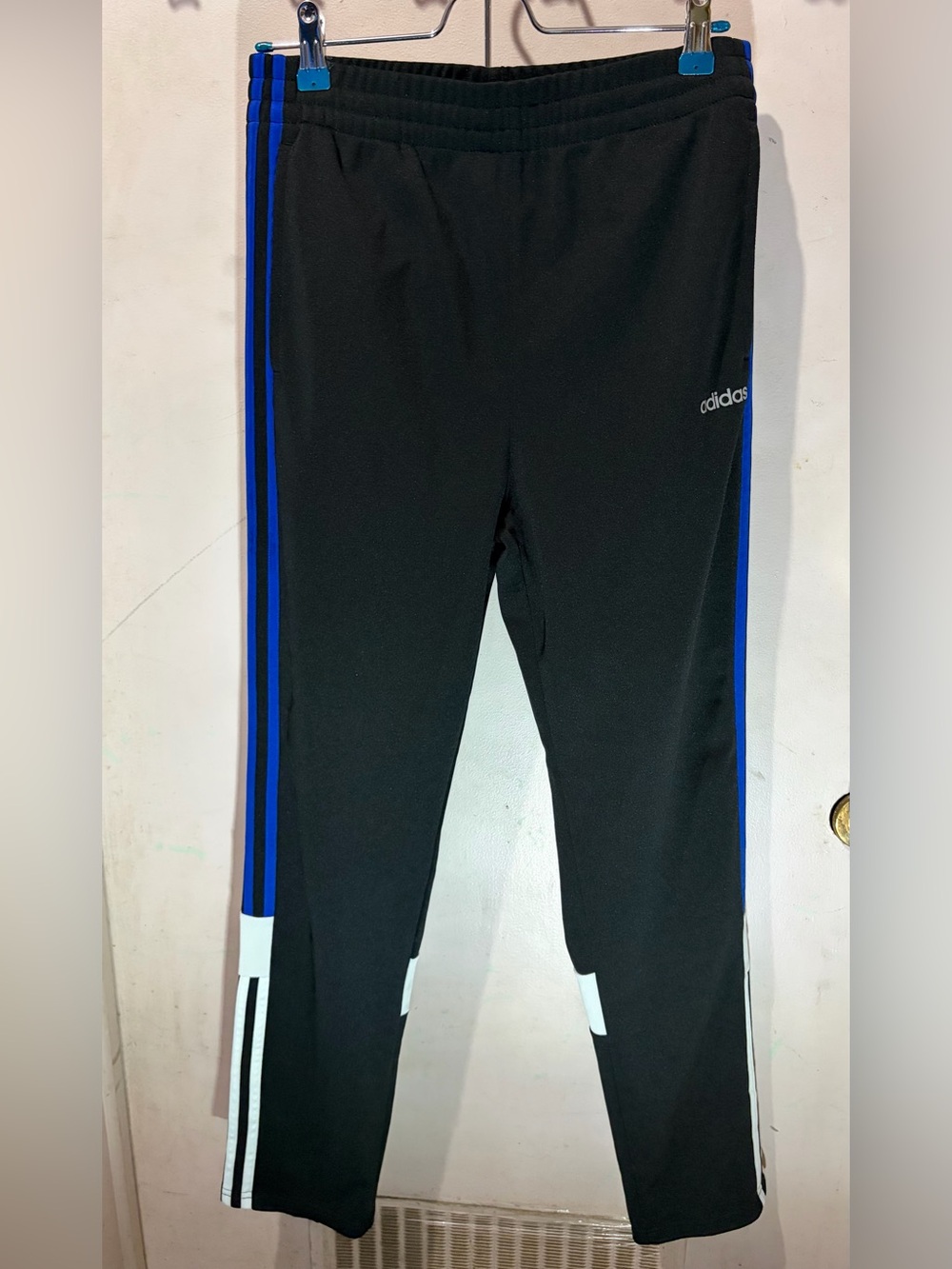 adidas Kids Black Sweatpants with Blue Side Stripes